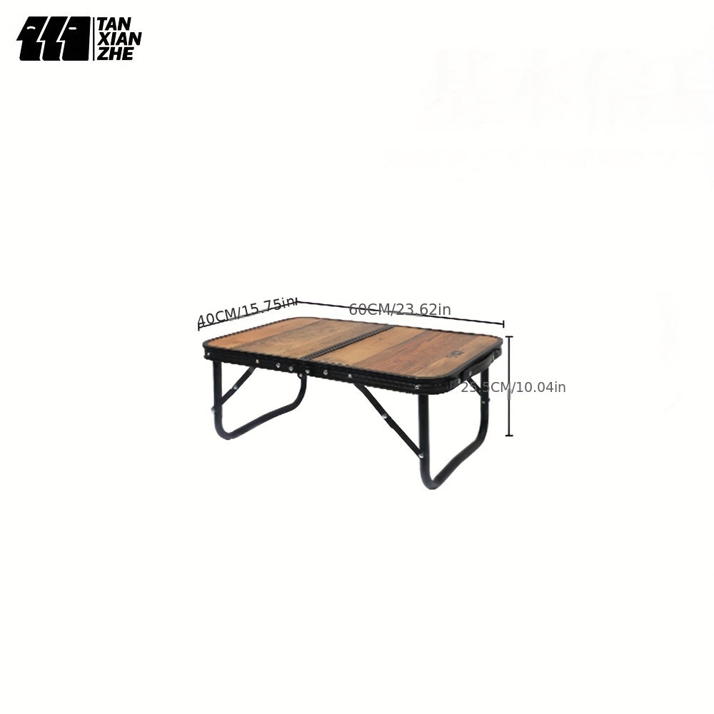 Portable Folding Camping Table Aluminum Vintage Wood Grain Finish