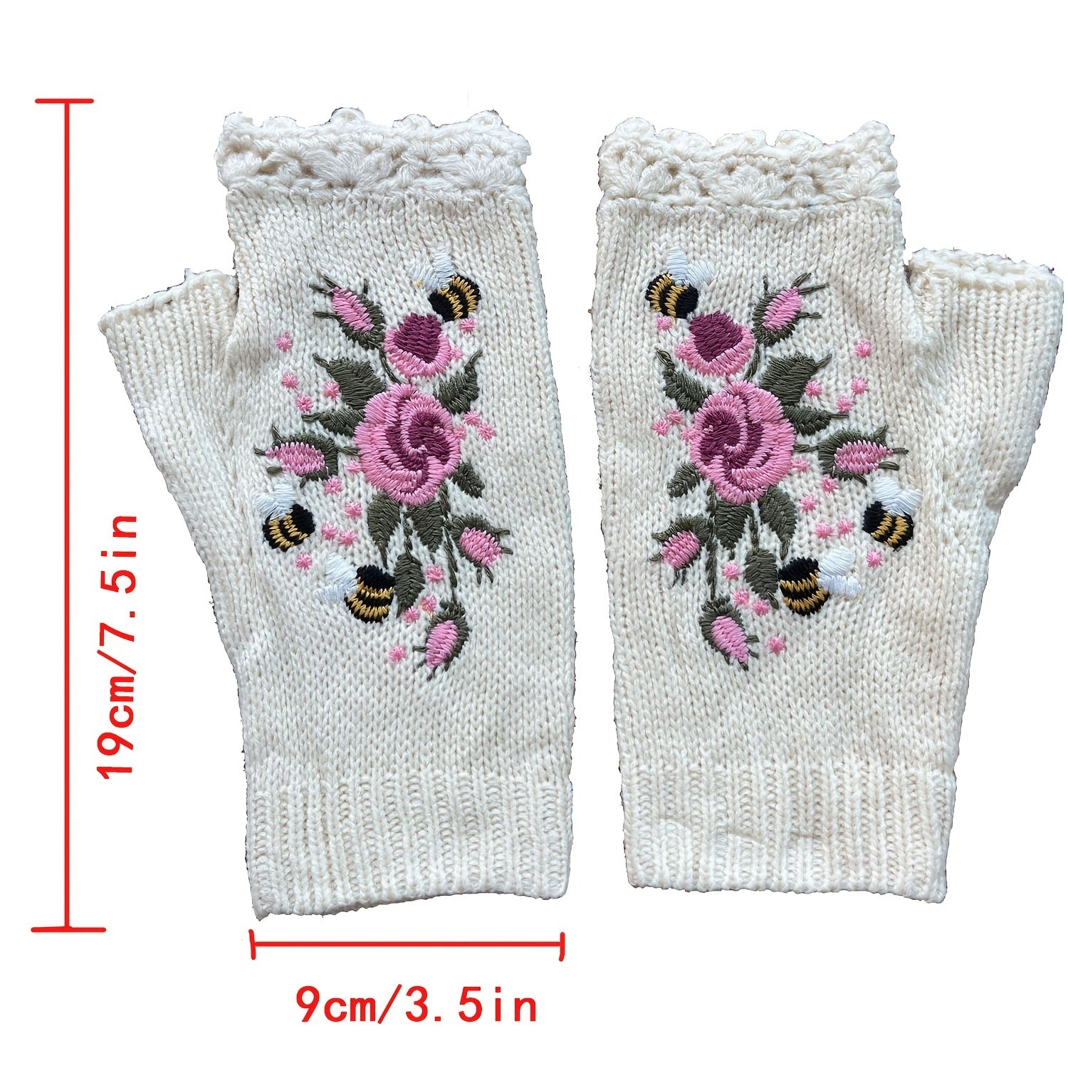 Women's Flower Knit Fingerless Gloves