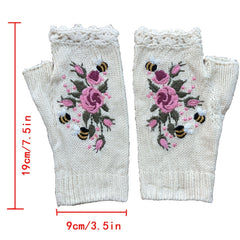 Women's Flower Knit Fingerless Gloves