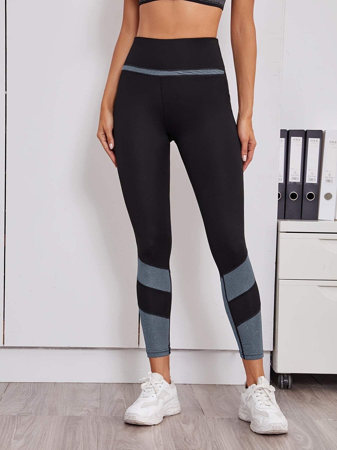 Stretchy Stitching Yoga Leggings Contrast Cropped Sports Pants