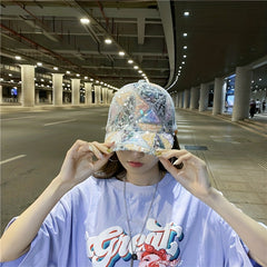 Sequin Plaid Sparkling Baseball Cap Mesh Breathable Trucker Hat Solid Y2K