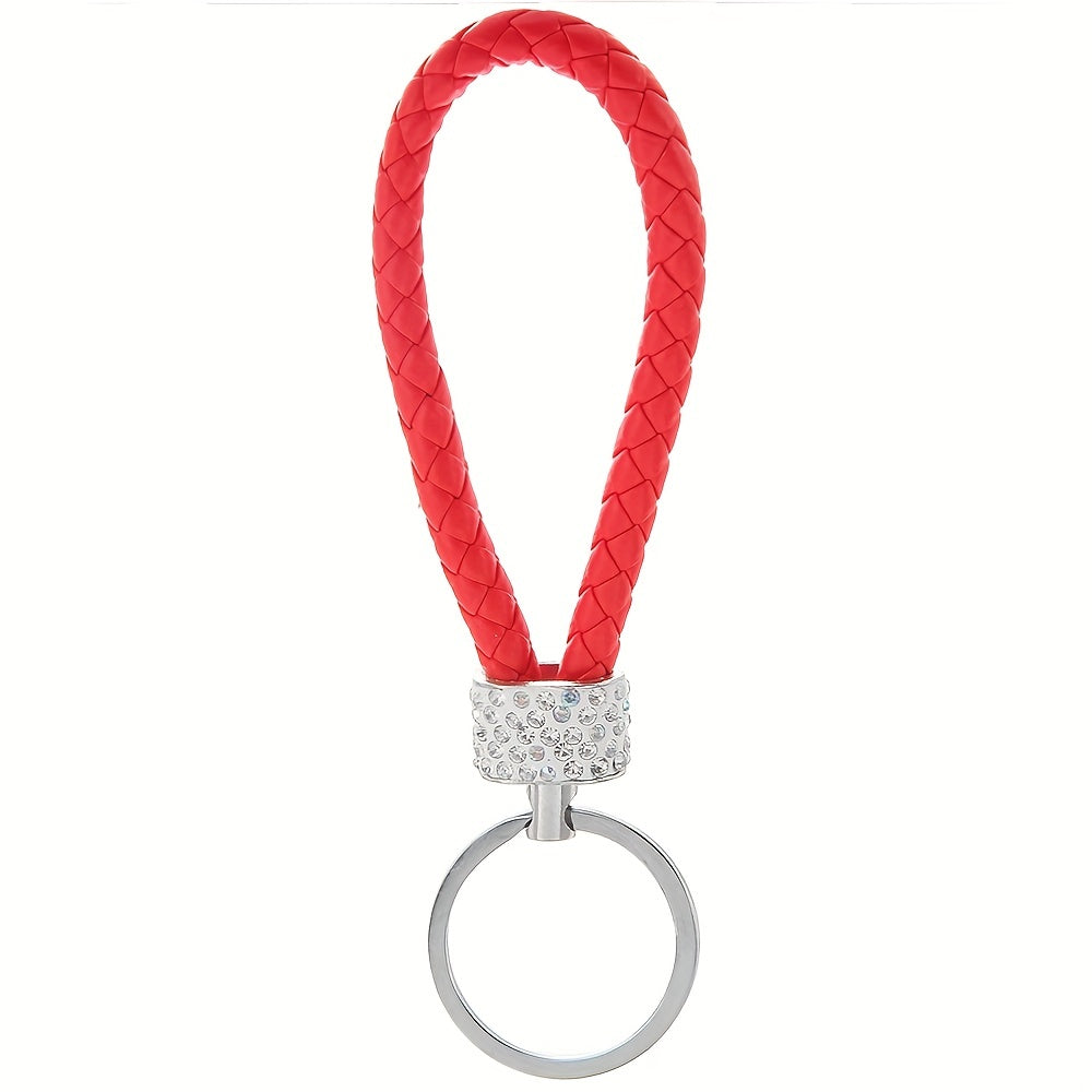 Rhinestone Leather Rope Keychain Ladies Bag Car Key Pendant
