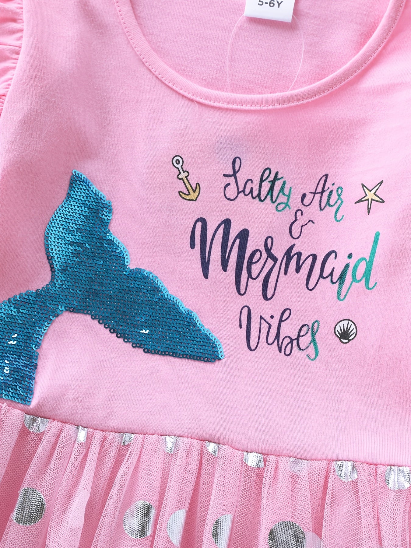 Girls Mermaid Embroidered Long Sleeve Mesh Princess Outfit