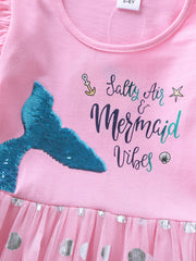 Girls Mermaid Embroidered Long Sleeve Mesh Princess Outfit