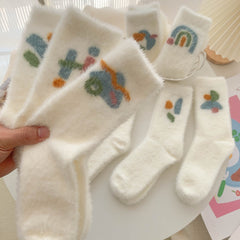 8 Pairs Cartoon Graffiti Socks Comfy & Fuzzy Women's Stockings