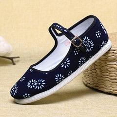 Women's Floral Print Canvas Shoes Casual Ankle Strap Outdoor Shoes