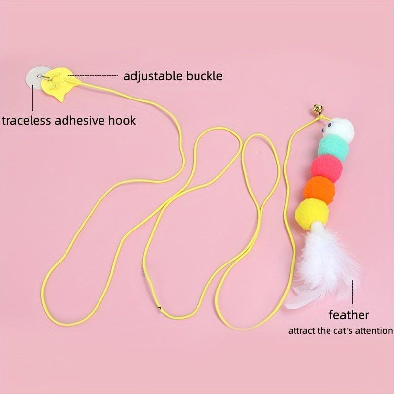 Interactive Hanging Door Cat Teaser Toy with Feather Graphic
