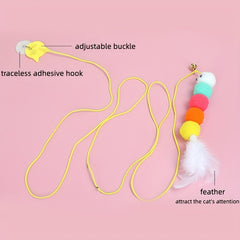 Interactive Hanging Door Cat Teaser Toy with Feather Graphic