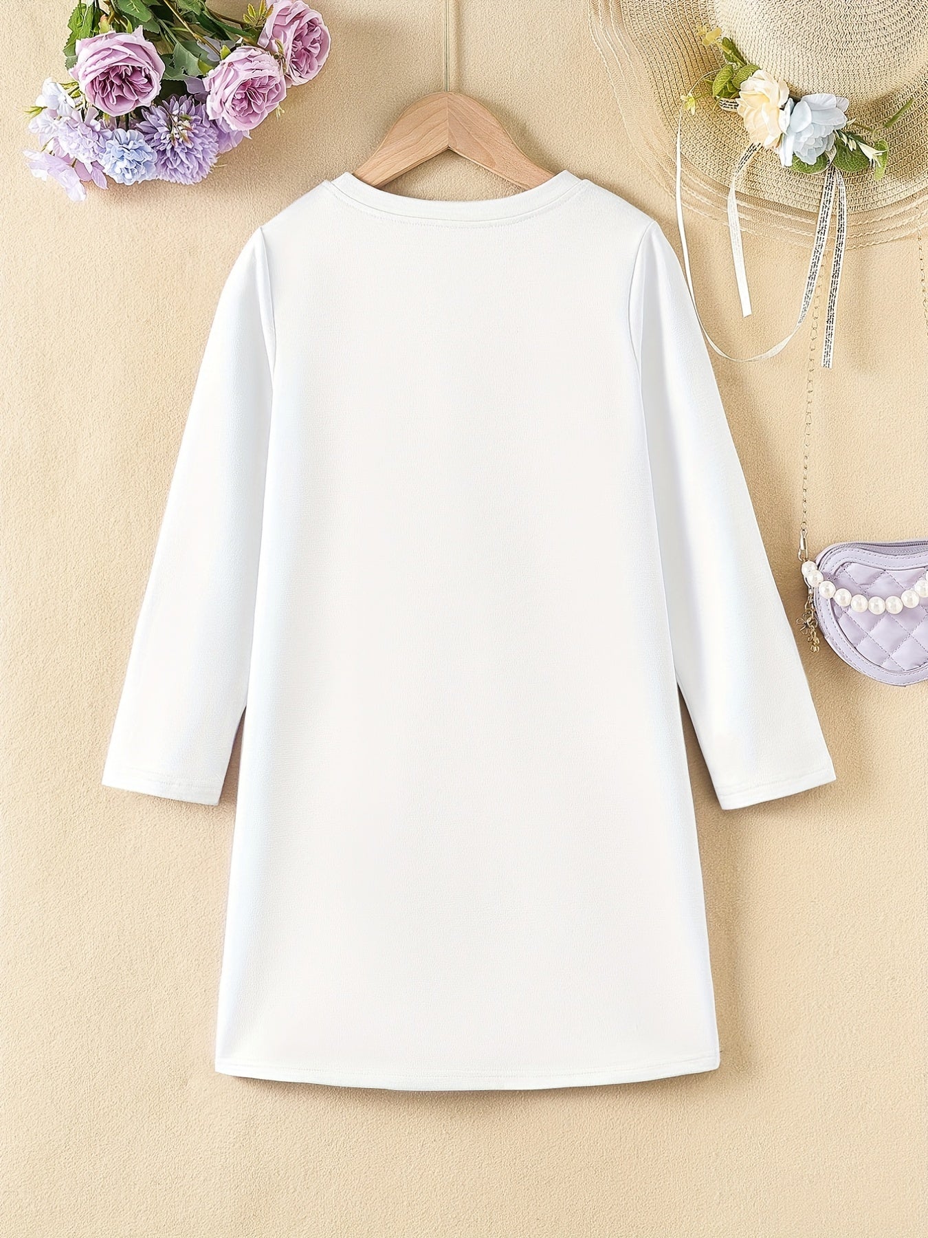 Girls' Letter Print Long Sleeve A Line Dress for Spring Fall