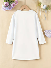 Girls' Letter Print Long Sleeve A Line Dress for Spring Fall