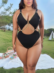  Sexy Swimsuit Solid Chain One Piece Bathing Suit