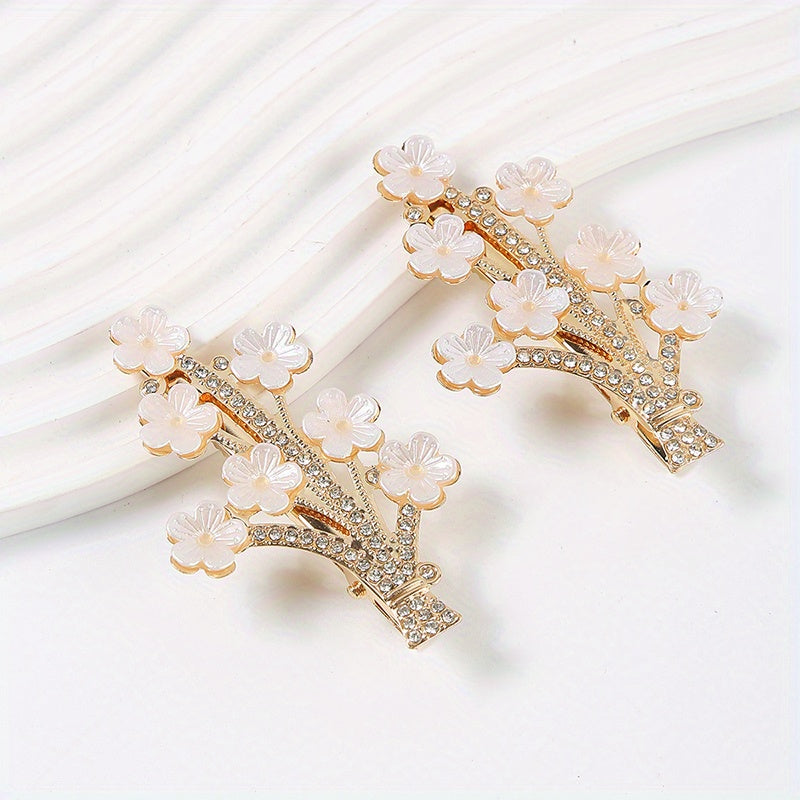 Floral Duck Bill Clips Rhinestones Hair Accessory