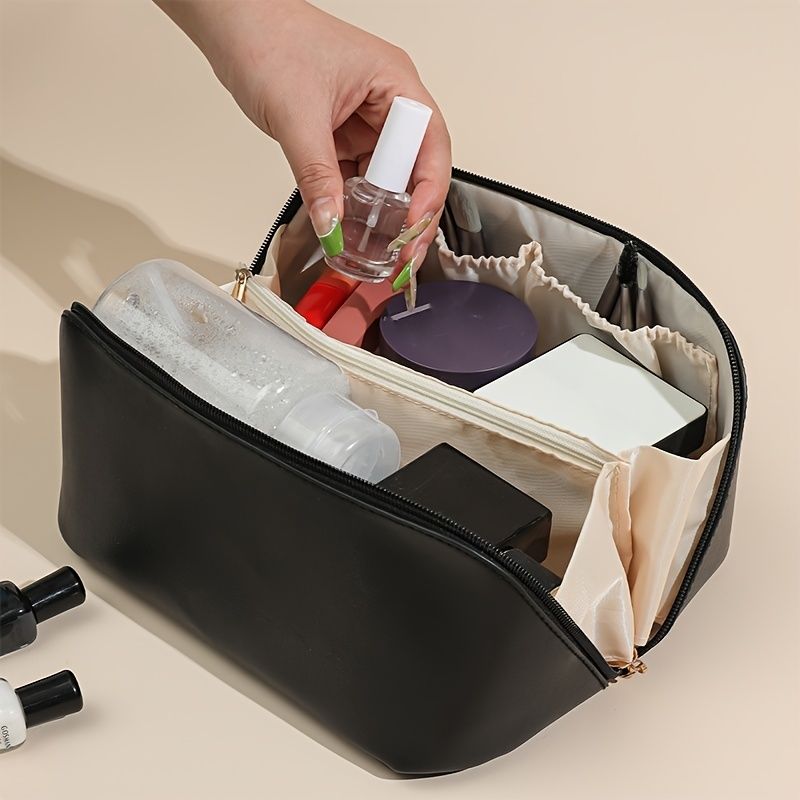 Large Capacity Portable Faux Leather Cosmetic Bag