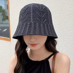 Ribbed Knitted Bucket Hat Solid Basin Hat Casual Sunscreen Travel Beach Hat