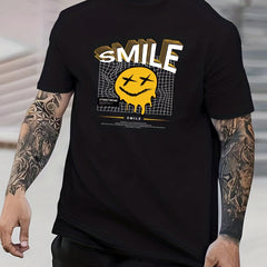 Cartoon Smile Face Number 17 Print Men's Graphic Crew Neck T shirt