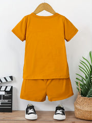 Boy's KING Crown Print T-shirt & Shorts Set for Summer