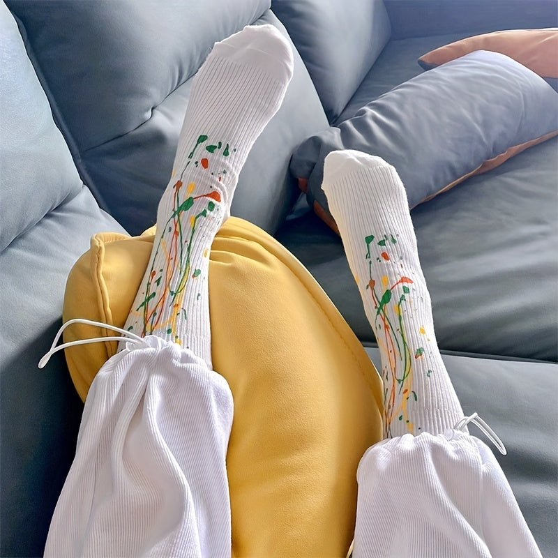 4 Pairs Graffiti Print Socks Breathable Mid Tube Stockings