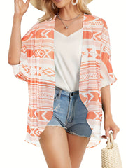  Floral Print Bat Sleeve Cover Up