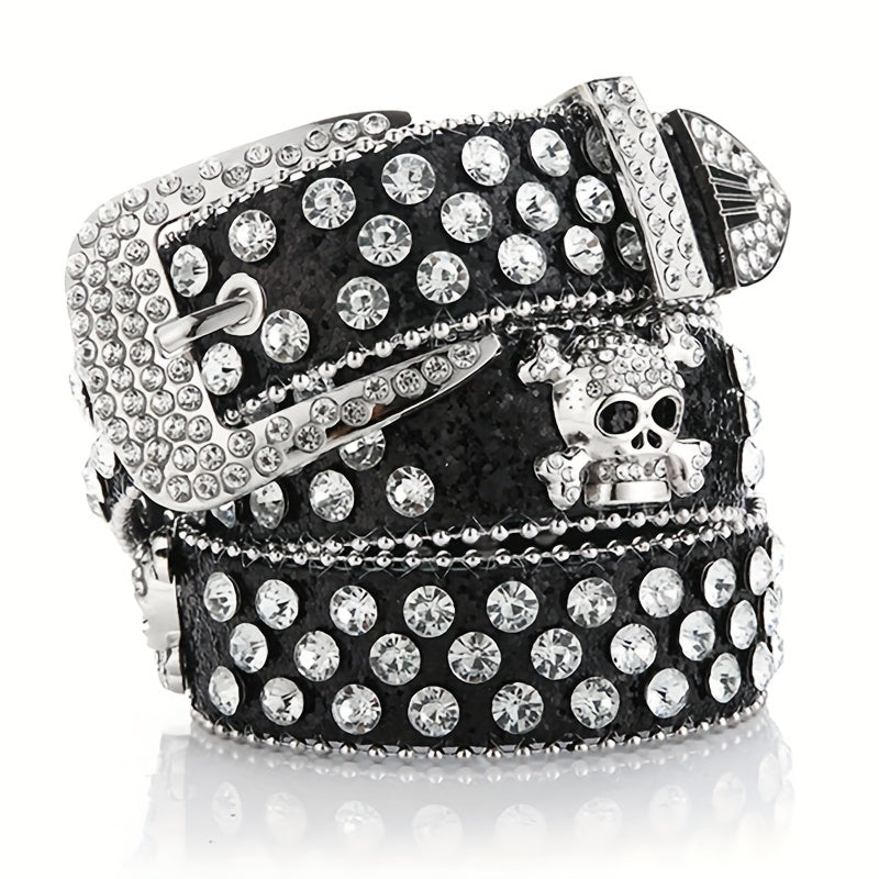 Skull Rivet Rhinestone PU Belt Solid Hip Hop Y2K Jeans Pants Belt Pin Buckle... 