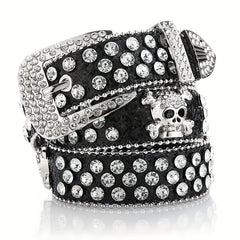Skull Rivet Rhinestone PU Belt Solid Hip Hop Y2K Jeans Pants Belt Pin Buckle... 