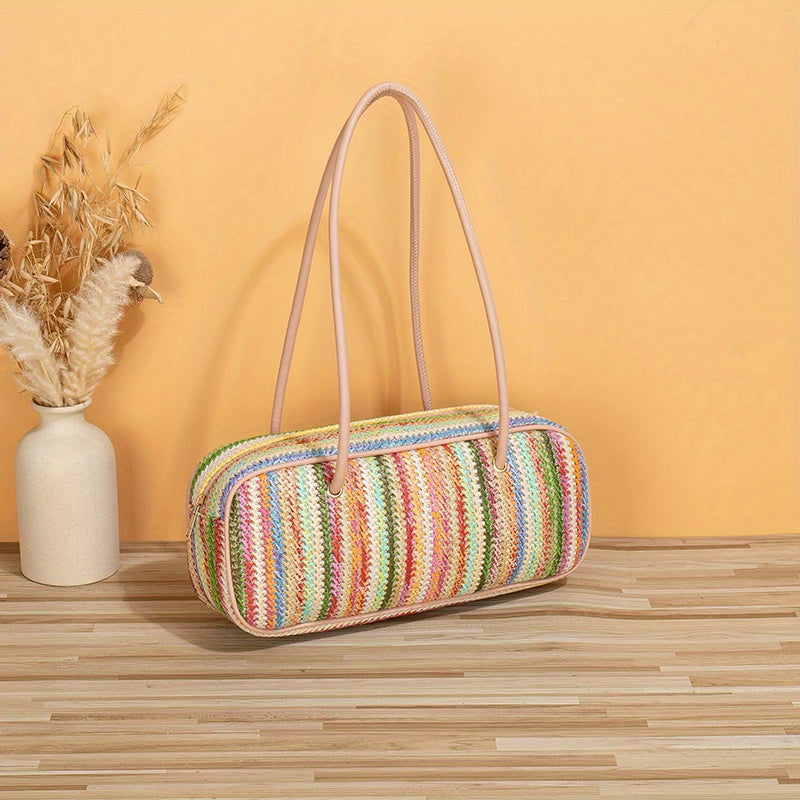 Colorful Straw Woven Shoulder Bag Large Capacity