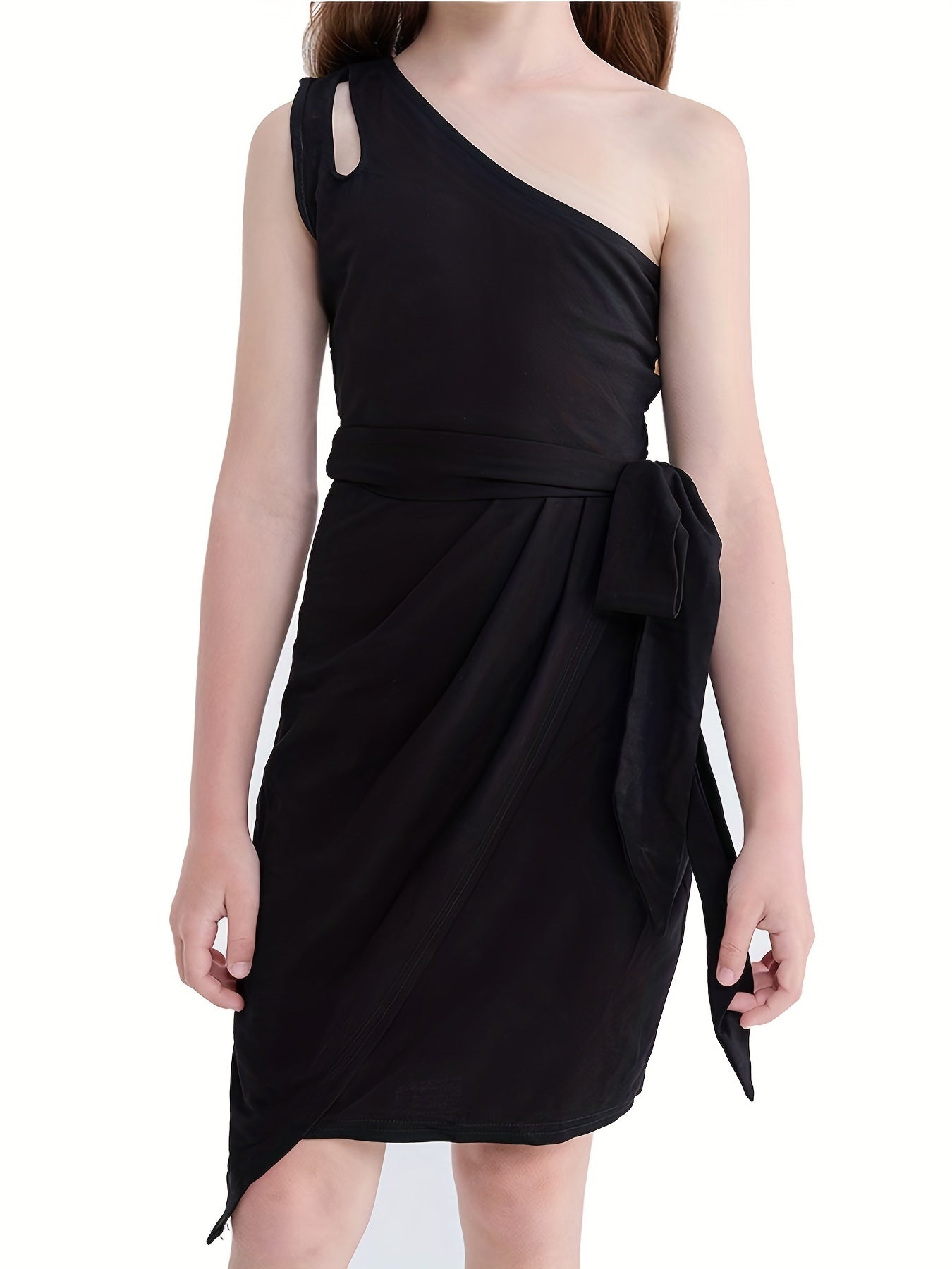 One Shoulder Cut Out Bodycon Dress with Belt for Girls