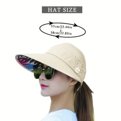 Stylish Ponytail Sun Visor Hat Beaded Flower Decor Lightweight Sun Hat