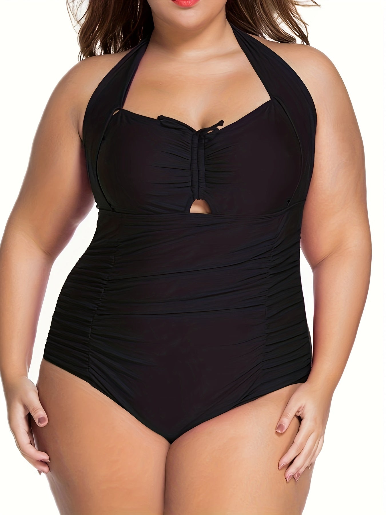  Lace Ruched Halter One Piece Bathing Suit