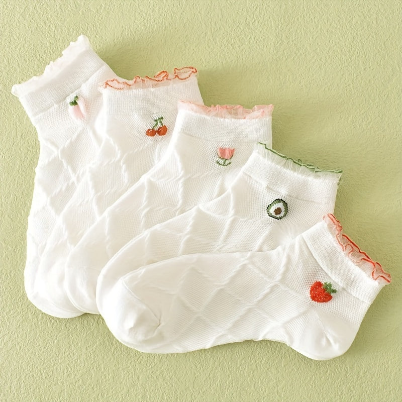 5 Pairs Fruit & Argyle Low Cut Socks Women's Stockings