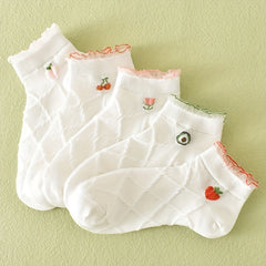 5 Pairs Fruit & Argyle Low Cut Socks Women's Stockings