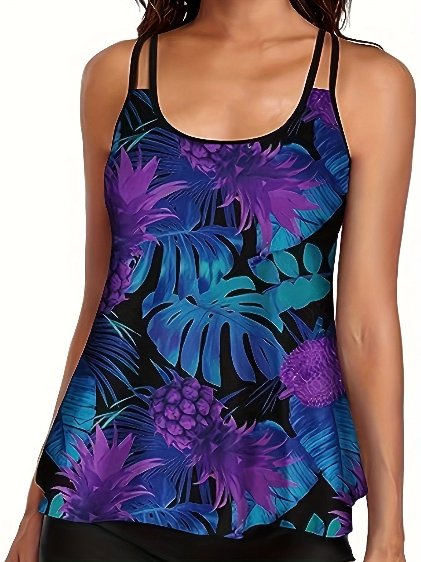  Tropical Print Tankini Set Cami Top & Shorts Swimsuit