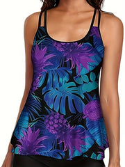  Tropical Print Tankini Set Cami Top & Shorts Swimsuit