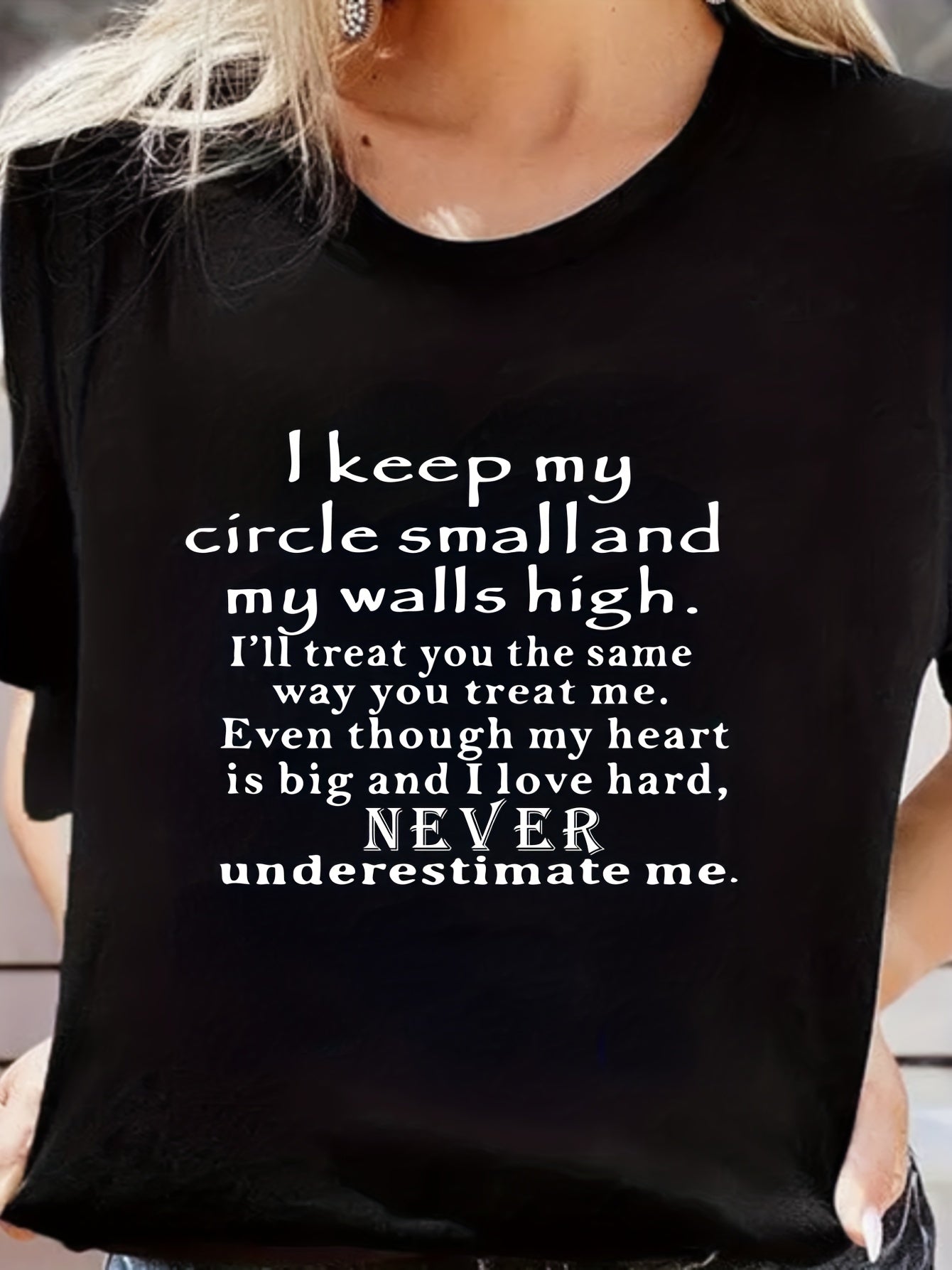 Letter Print Round Neck T shirts Stretchy Loose Short Sleeve Graphic Tee