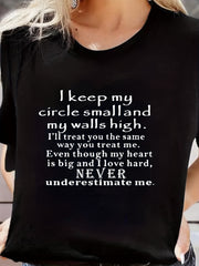 Letter Print Round Neck T shirts Stretchy Loose Short Sleeve Graphic Tee