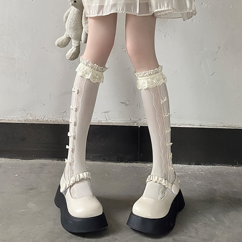 Ruffle Bow Calf Socks Lolita Knee High Socks Women's Hosiery