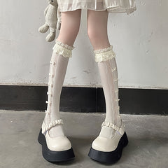 Ruffle Bow Calf Socks Lolita Knee High Socks Women's Hosiery