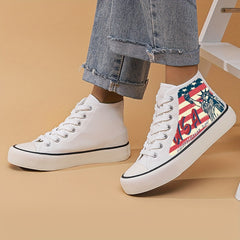 Patriotic Women's High Top Canvas Sneakers Flag Print Lace Up Shoes