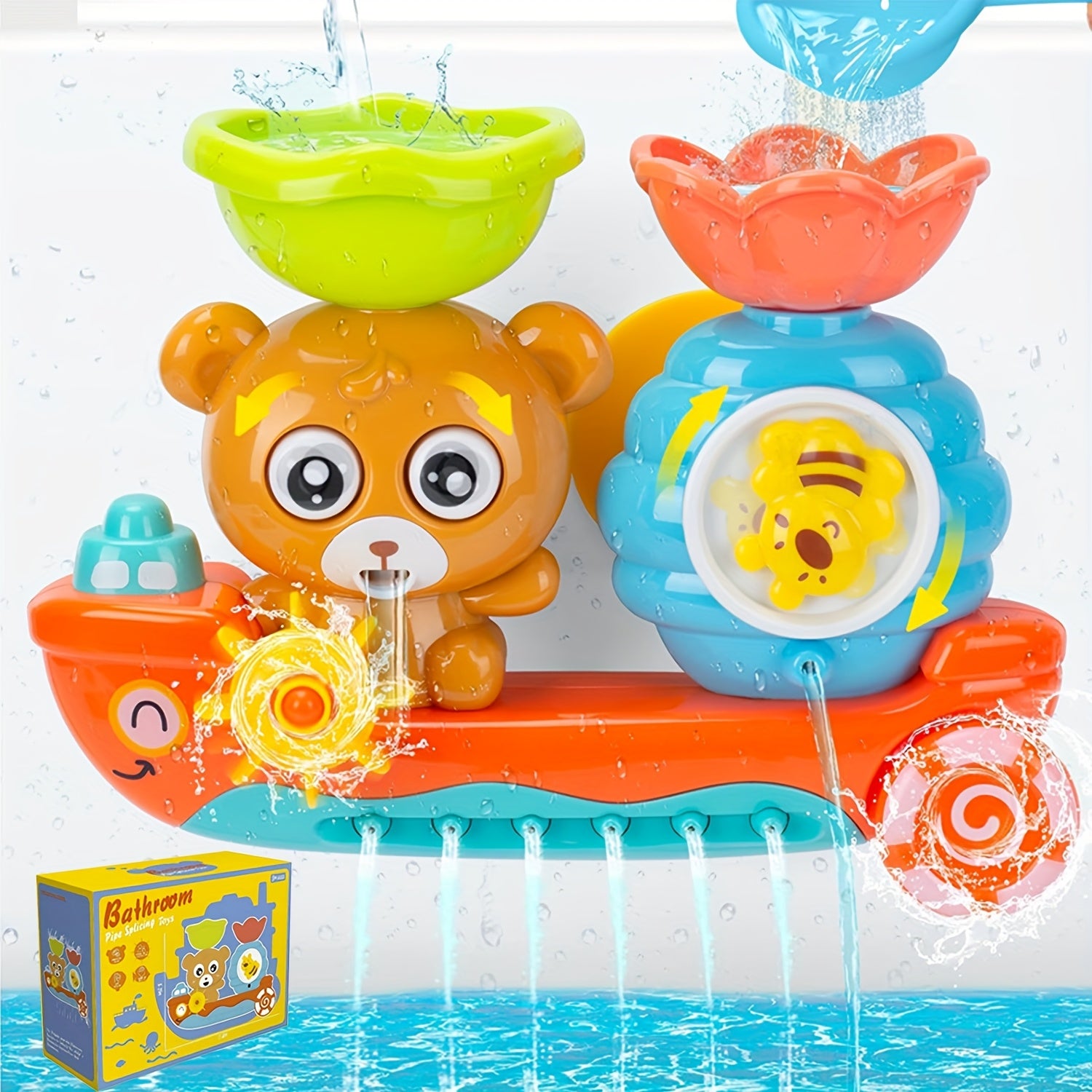 Bear Boat Bath Toy for Toddlers with Suction Cups