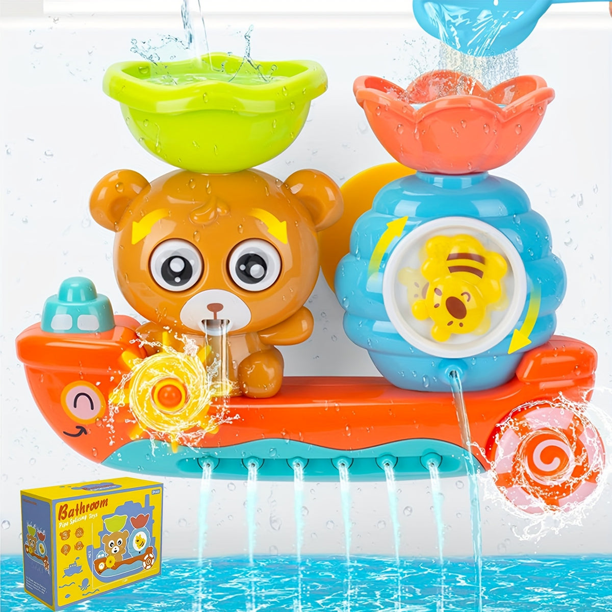 Bear Boat Bath Toy for Toddlers with Suction Cups
