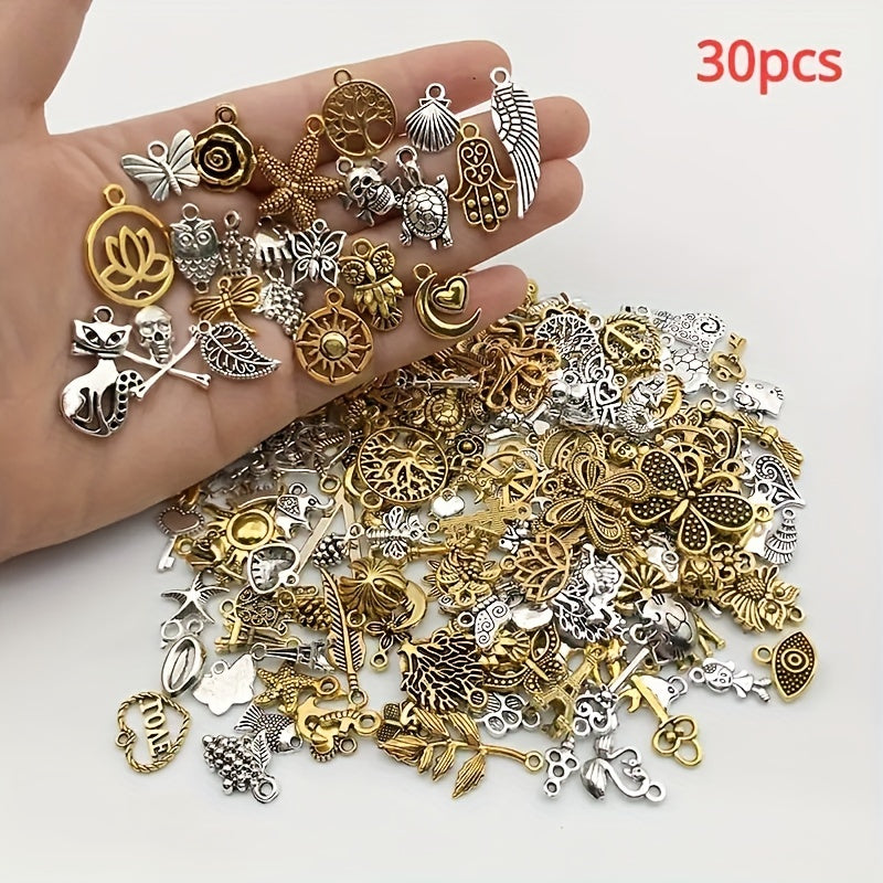 30-60pcs Alloy Silver Pendant Vintage Charms Bulk for DIY Jewelry Making
