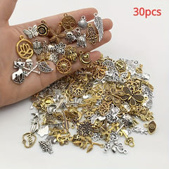 30-60pcs Alloy Silver Pendant Vintage Charms Bulk for DIY Jewelry Making