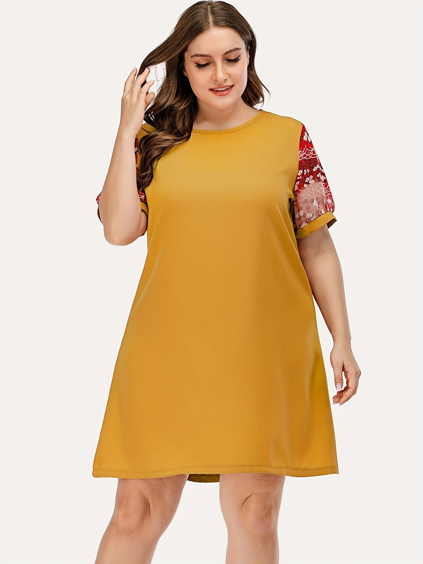  Colorblock Short Sleeve Loose Dress