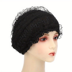 Double Layer Lace Turban Cap Head Wrap Elastic Scarf Ramadan Hijab Beanie Chemo