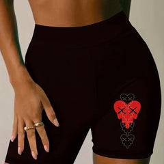  Heart Print High Rise Biker Shorts