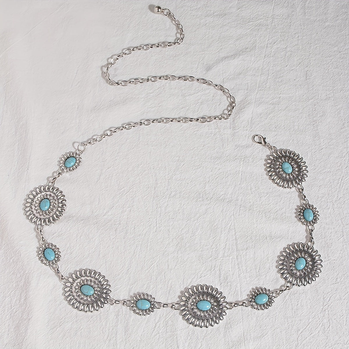 Bohemian Turquoise Waist Chain Western Flower Tassel Belly Chain Dress Accessory