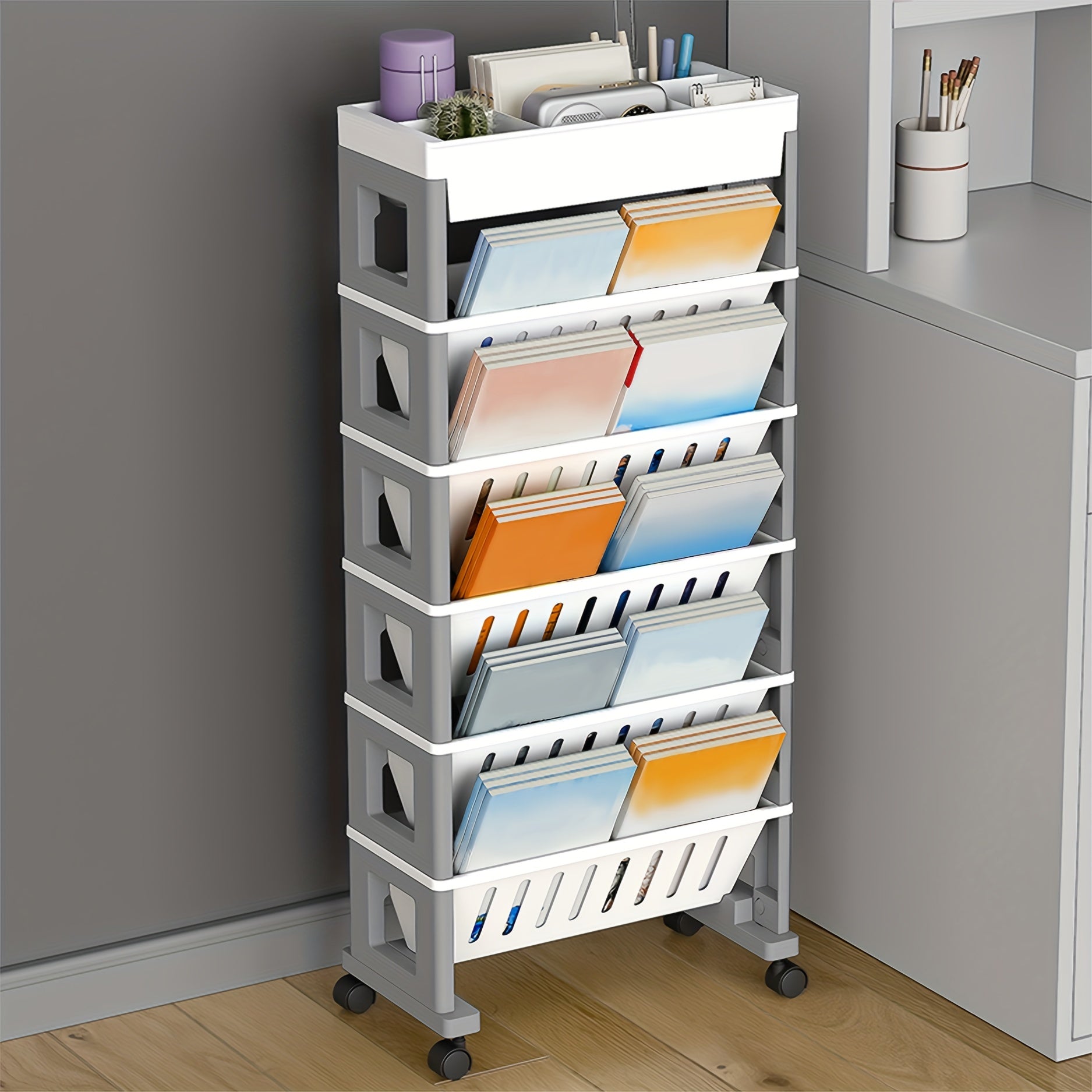 1pc Movable Bookshelf Desk Side Bookshelf Office Storage Rack