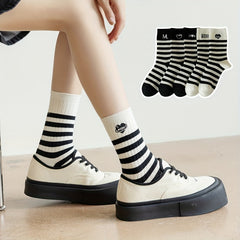 5 Pairs Striped Crew Socks Women's Stockings & Hosiery