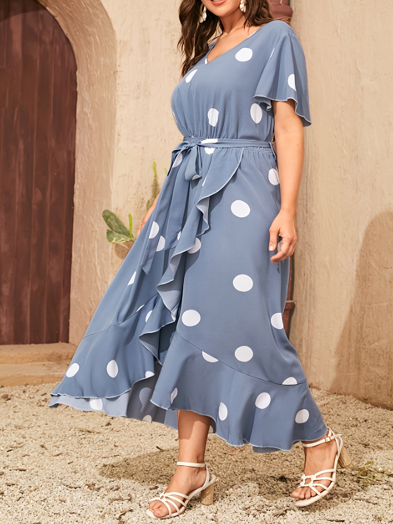  Boho Dress Women's Plus Dot Print Wrap Dress