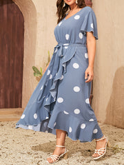  Boho Dress Women's Plus Dot Print Wrap Dress