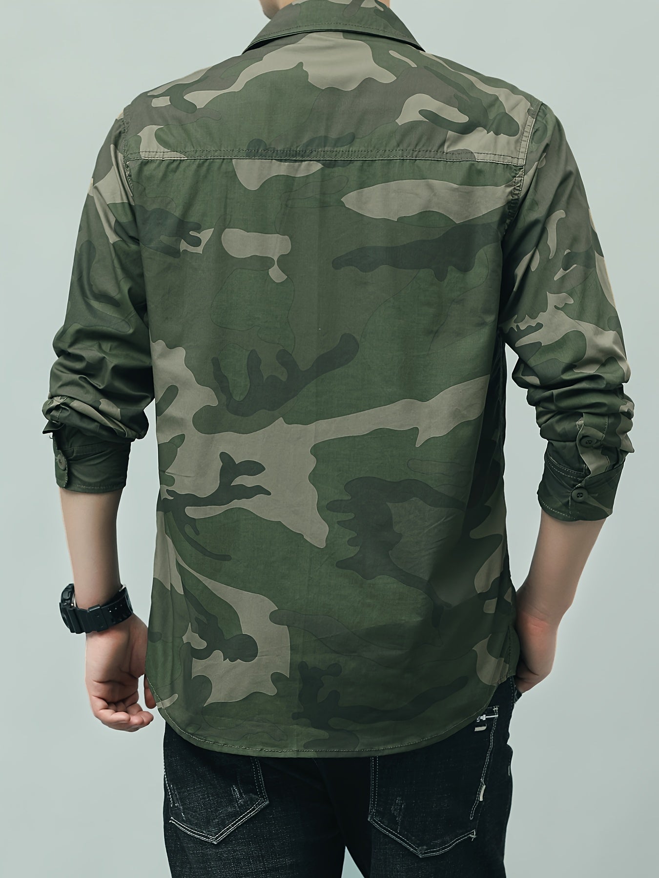 Camouflage Pattern Men's Breathable Long Sleeve Button Up Shirt